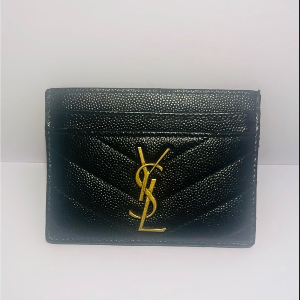 Saint Laurent Black Leather Card Holder with Gold Logo
